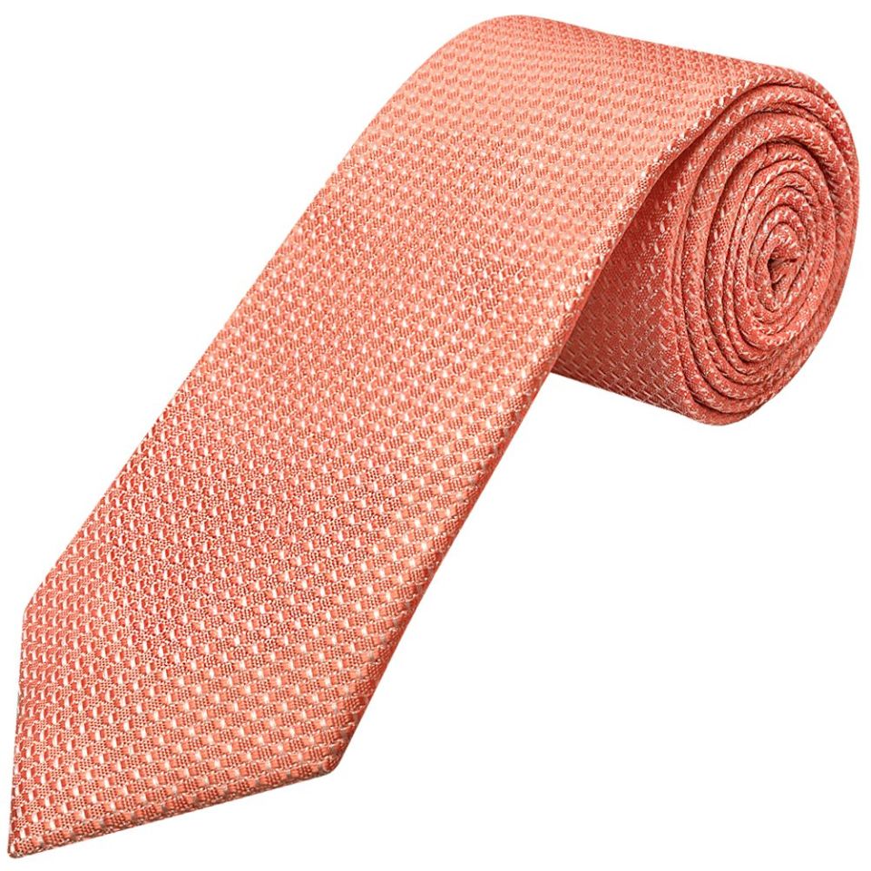 Coral Textured Classic Tie and Pocket Square Set