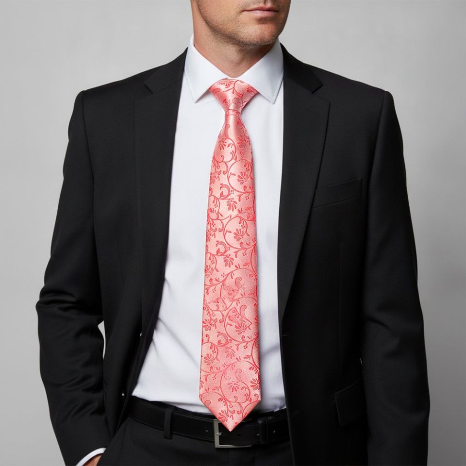 Coral Pink Floral Classic Men's Tie