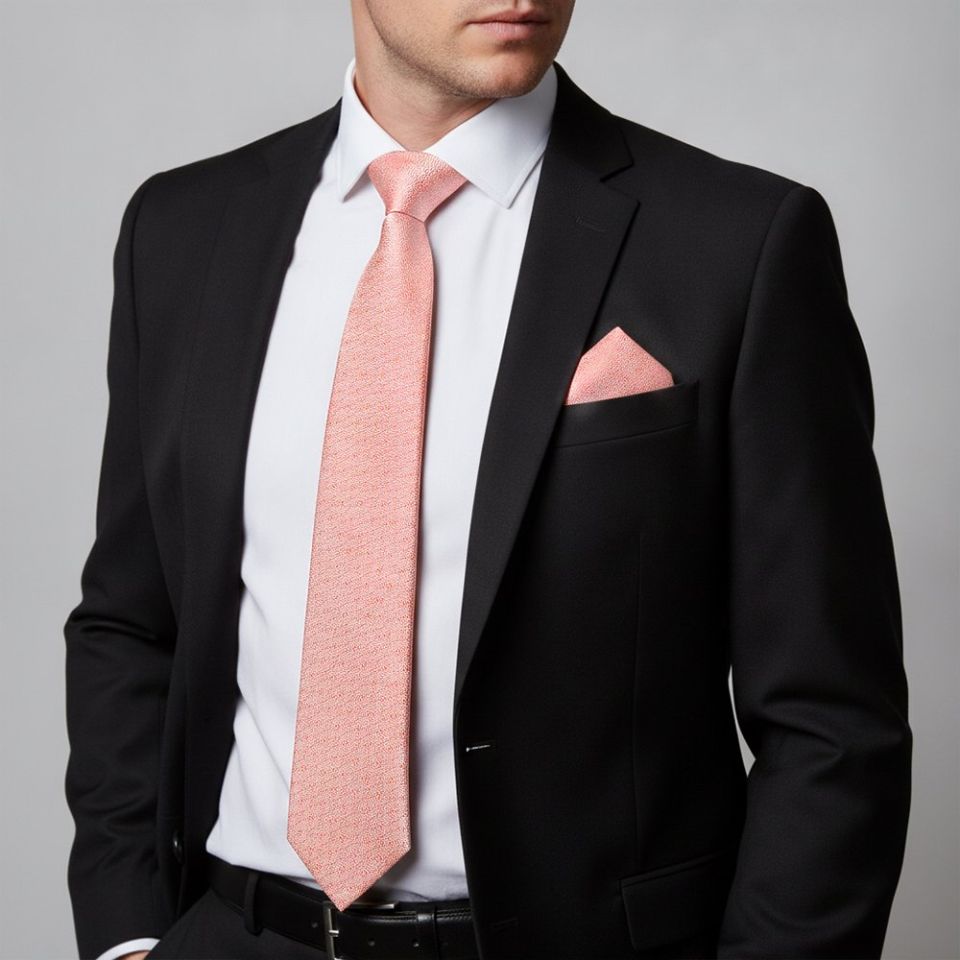 Pink Self Floral Textured Silk Classic Men's Tie and Pocket Square Set