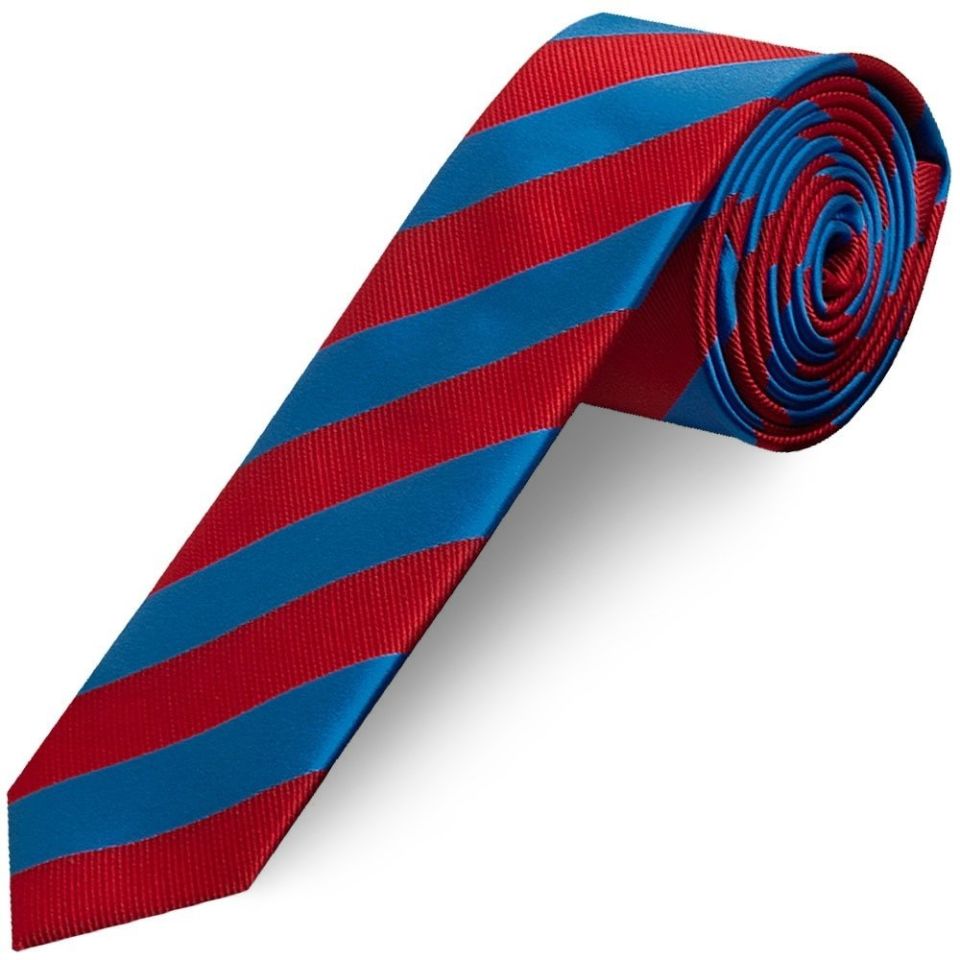 Red and Blue Striped Skinny Men's Tie and Pocket Square Set