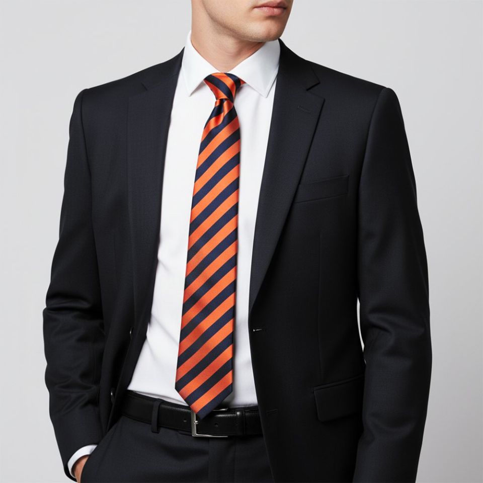 Navy and Orange Striped Classic Men's Tie