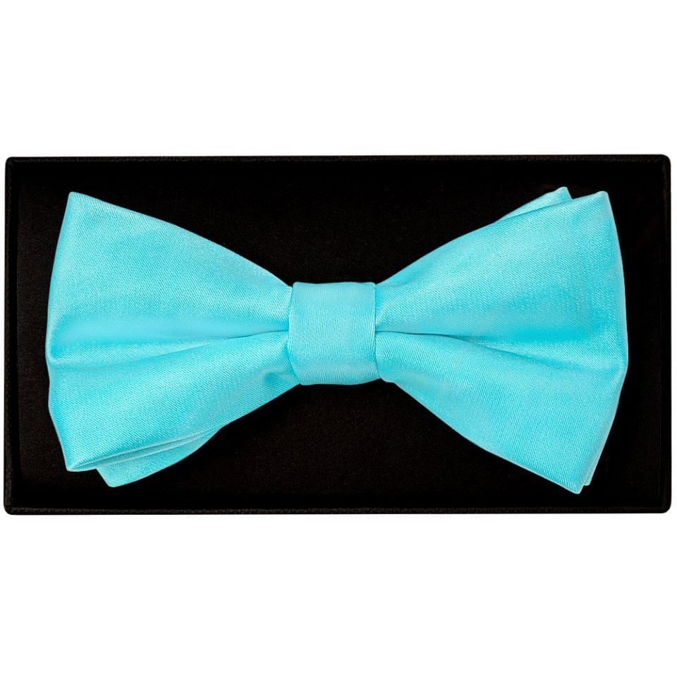 Plain Tiffany Blue Handmade Mens Bow Tie and Pocket Square Set