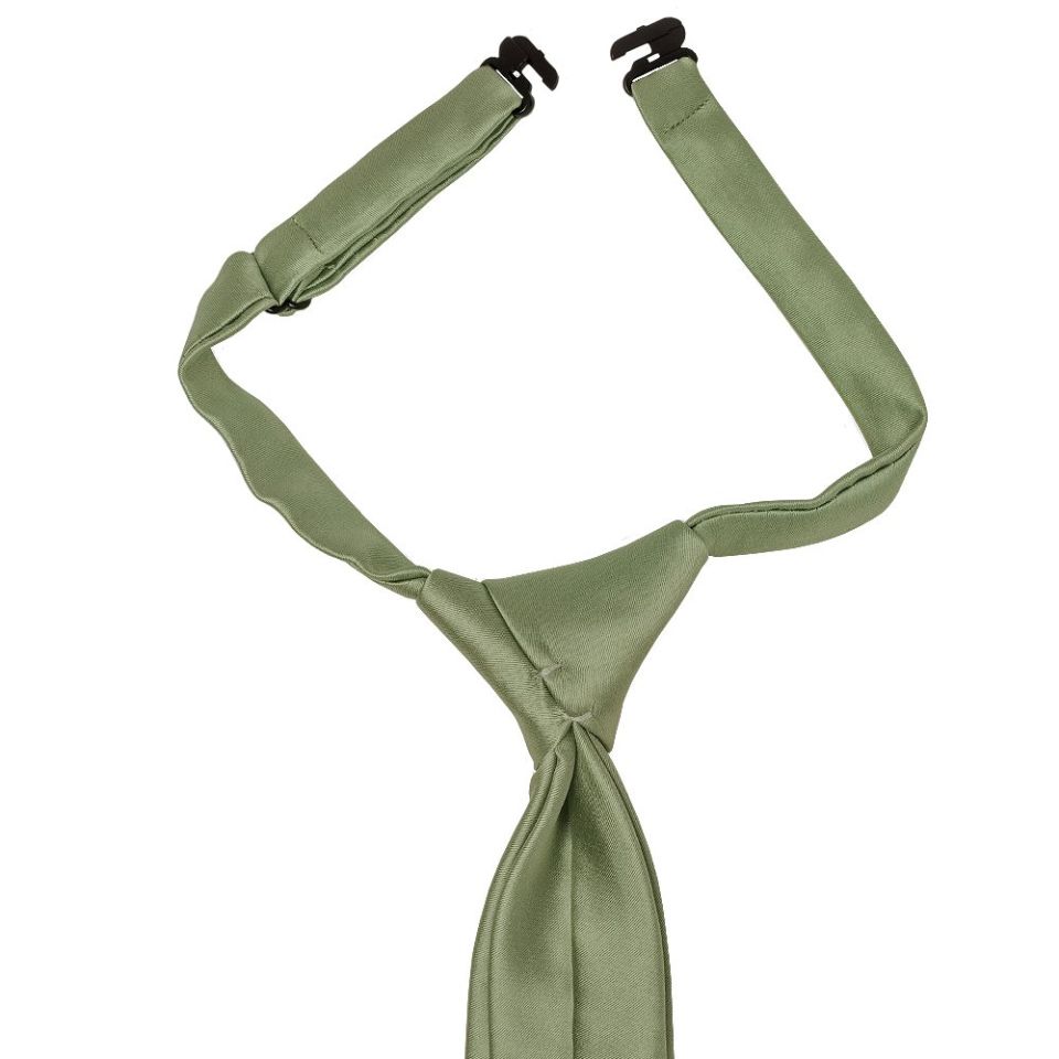 Pre Tied Plain Olive Green Satin Boys Tie Age 4-7
