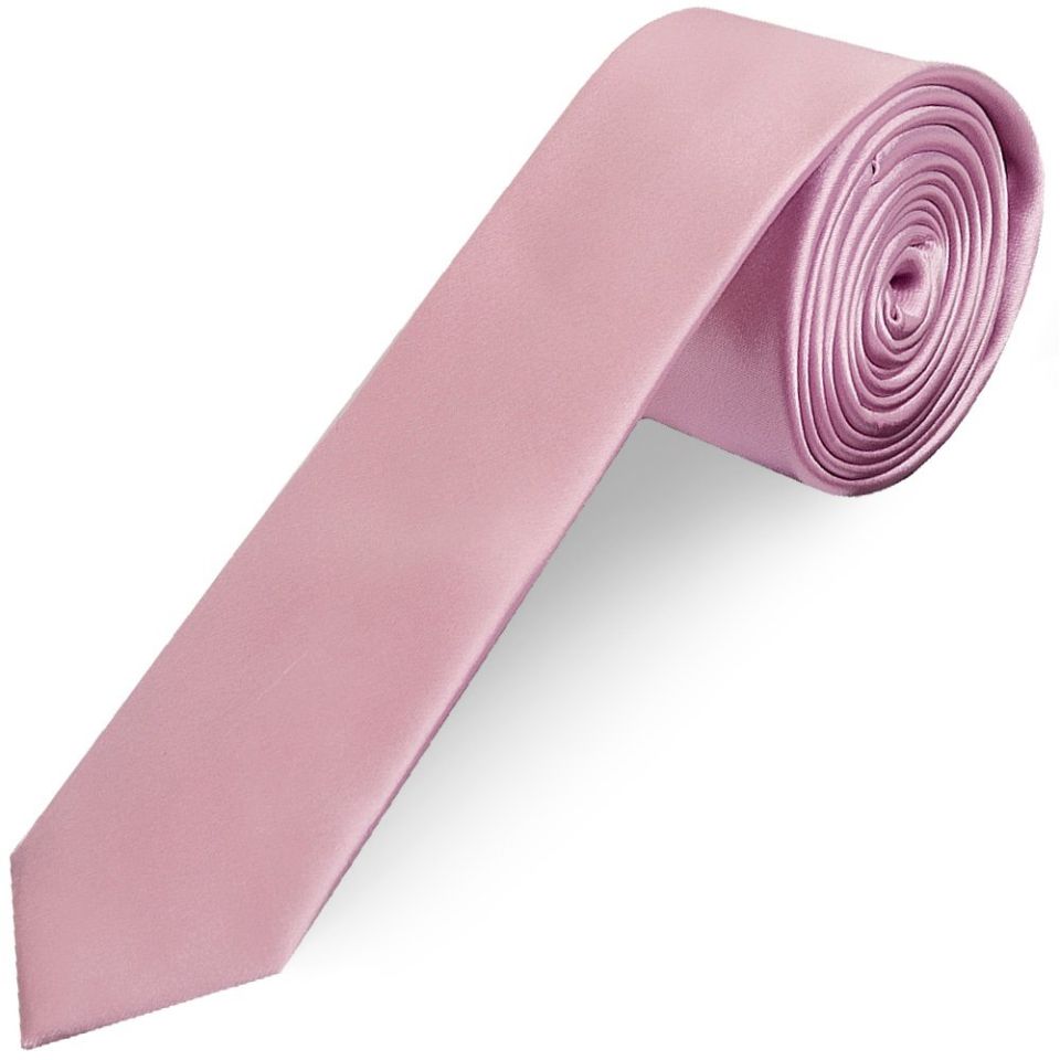 Plain Light Dusty Pink Satin Skinny Men's Tie and Pocket Square Set