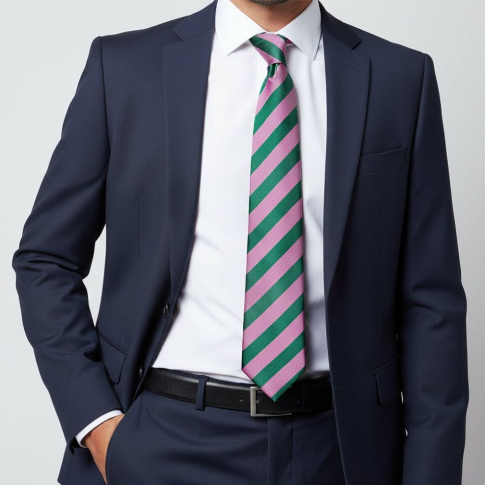 Pink and Green Striped Classic Men's Tie