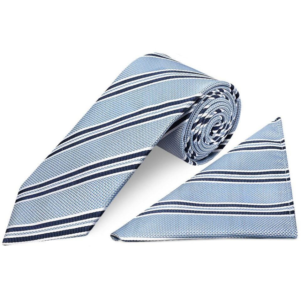 Blue Twin Stripe Classic Men's Tie and Pocket Square Set