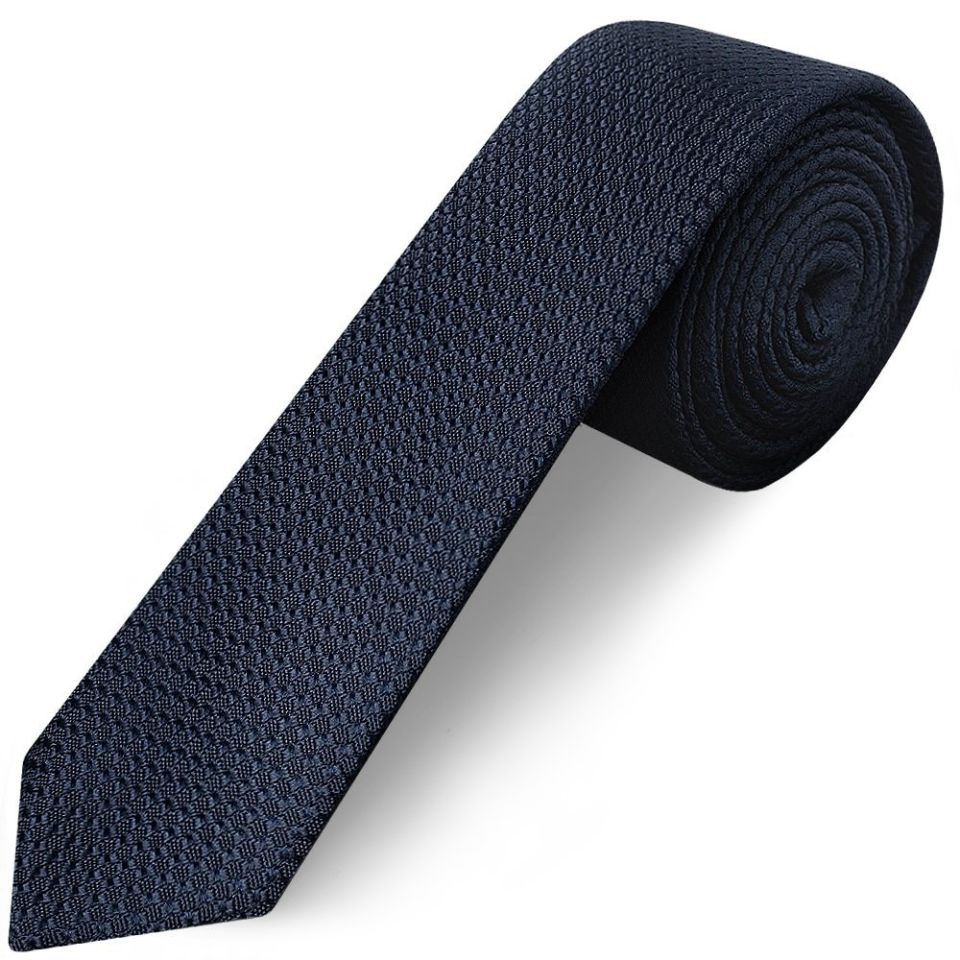 Navy Textured Skinny Tie and Pocket Square Set