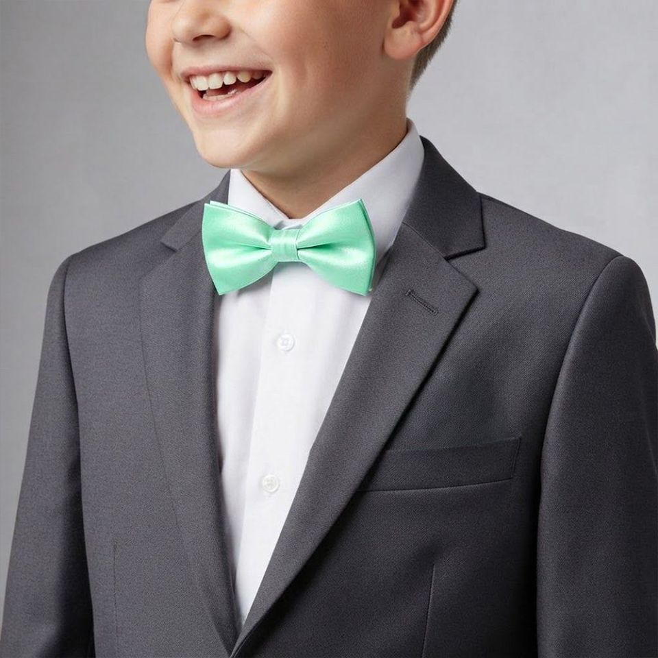 Pre Tied Mint Green Satin Boys Bow Tie Age 8-11