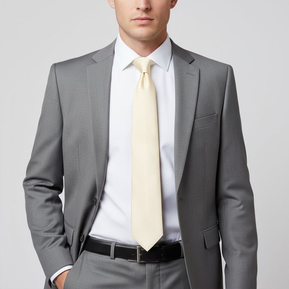 Plain Ivory Silk Classic Men's Tie