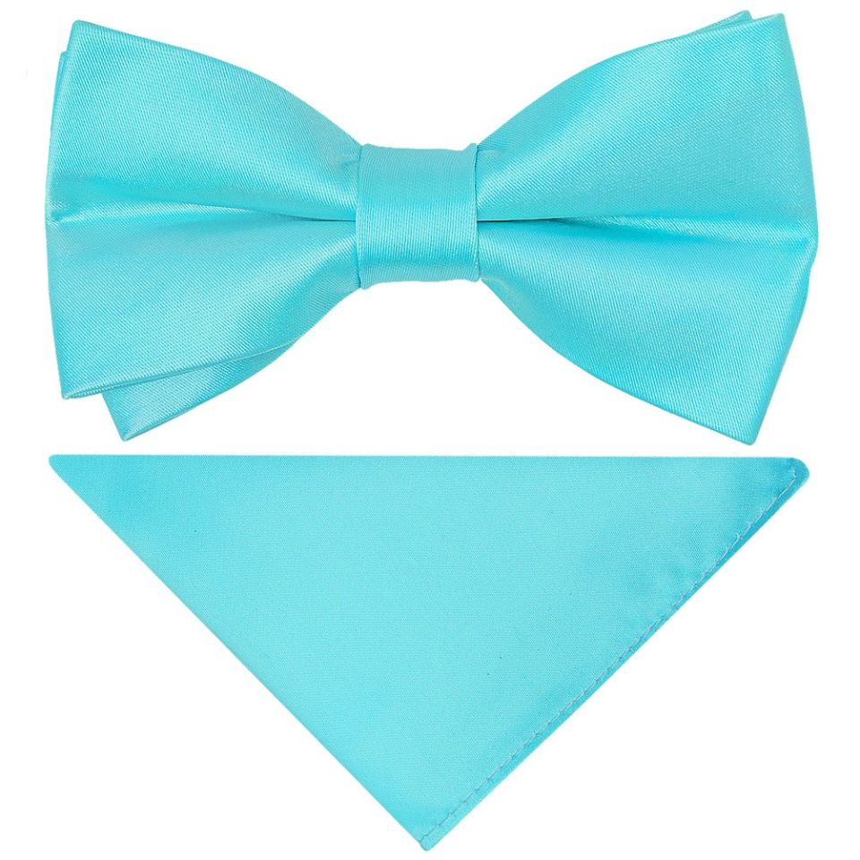 Pre Tied Tiffany Blue Boys Bow Tie and Pocket Square Set