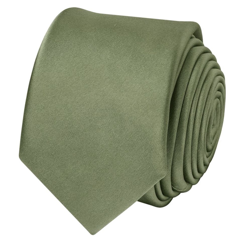 Mens Plain Olive Green Satin Skinny Tie
