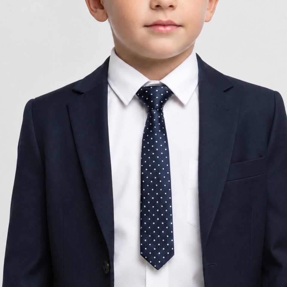 Pre Tied Navy Polka Dot Boys Tie Age 4-7