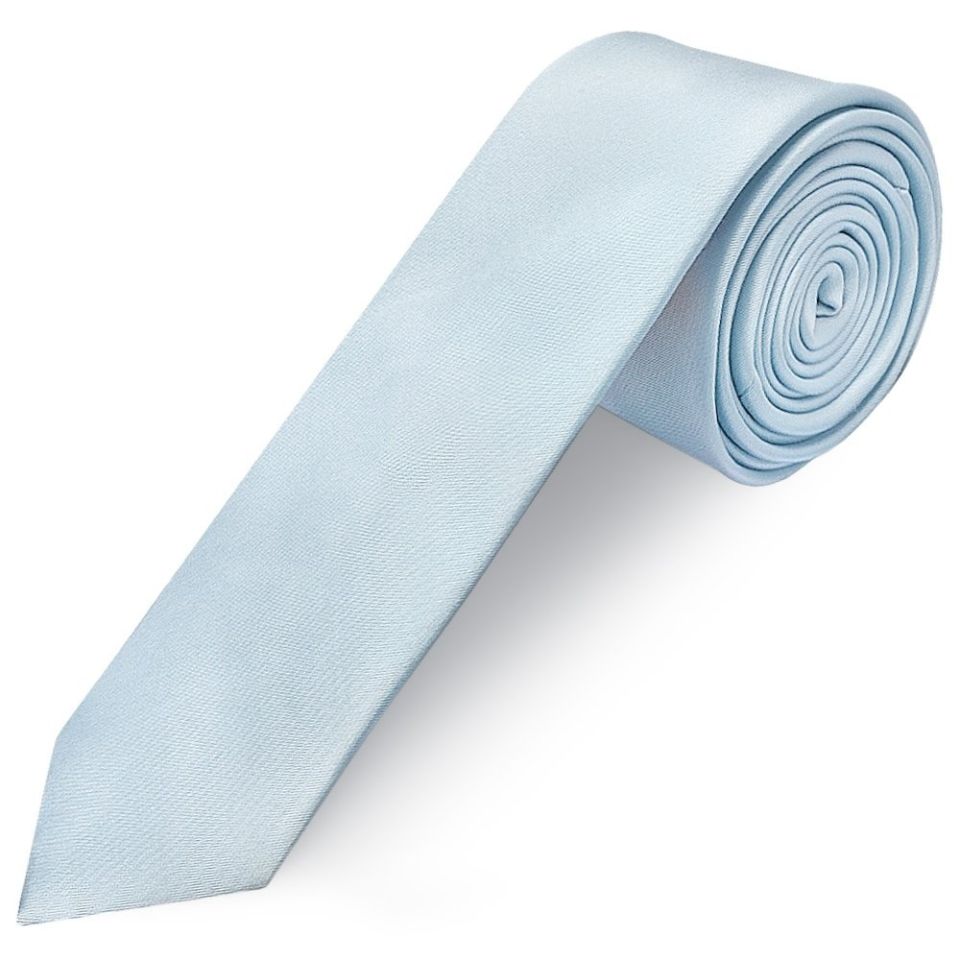 Plain Misty Blue Satin Skinny Men's Tie