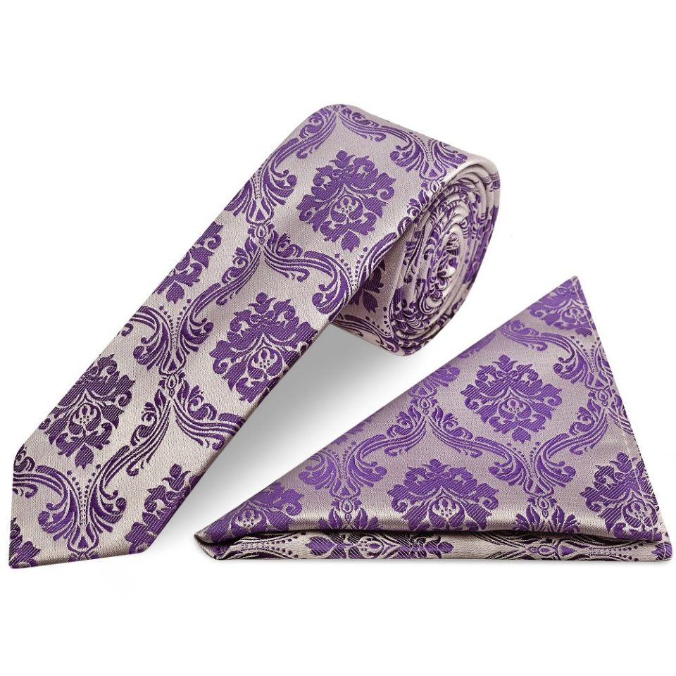 Purple Paisley Skinny Boys Tie and Pocket Square Set