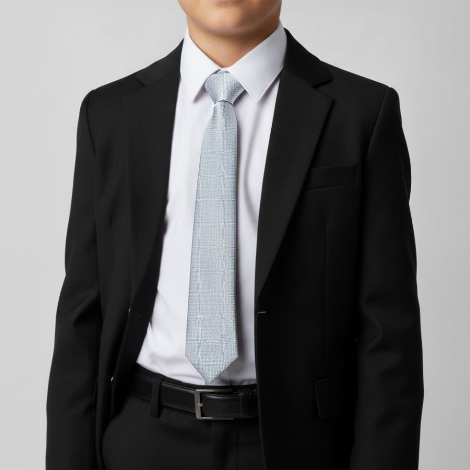 Plain Light Blue Textured Silk Skinny Boys Tie