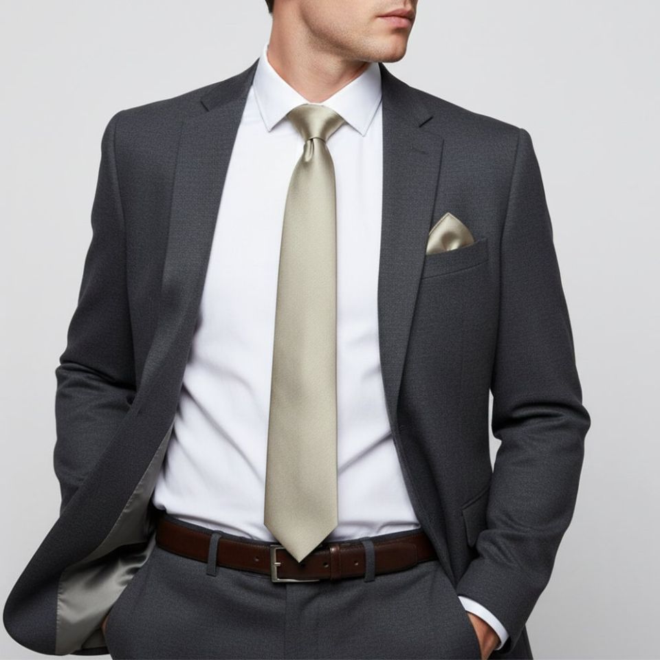 Plain Dusty Sage Satin Classic Mens Tie and Pocket Square Set