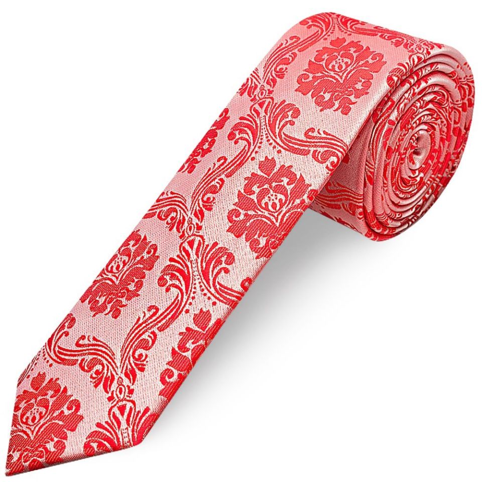 Bright Red Paisley Skinny Men's Tie