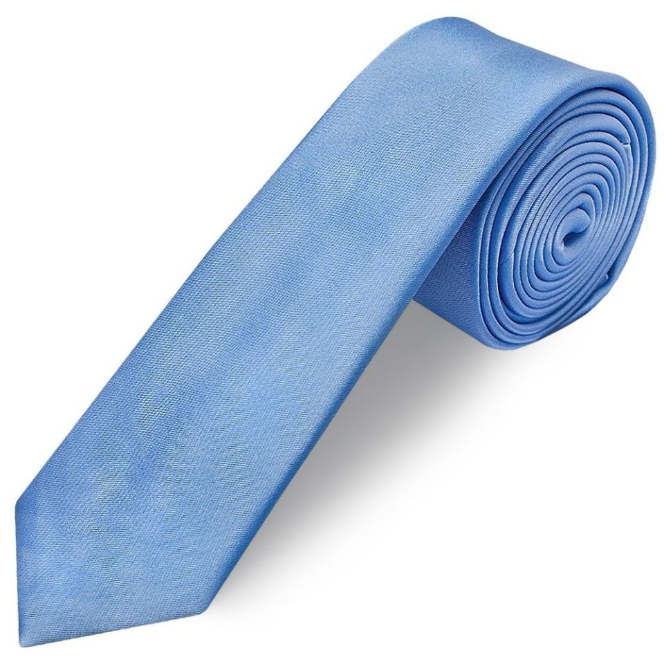 Plain Steel Blue Satin Skinny Men's Tie