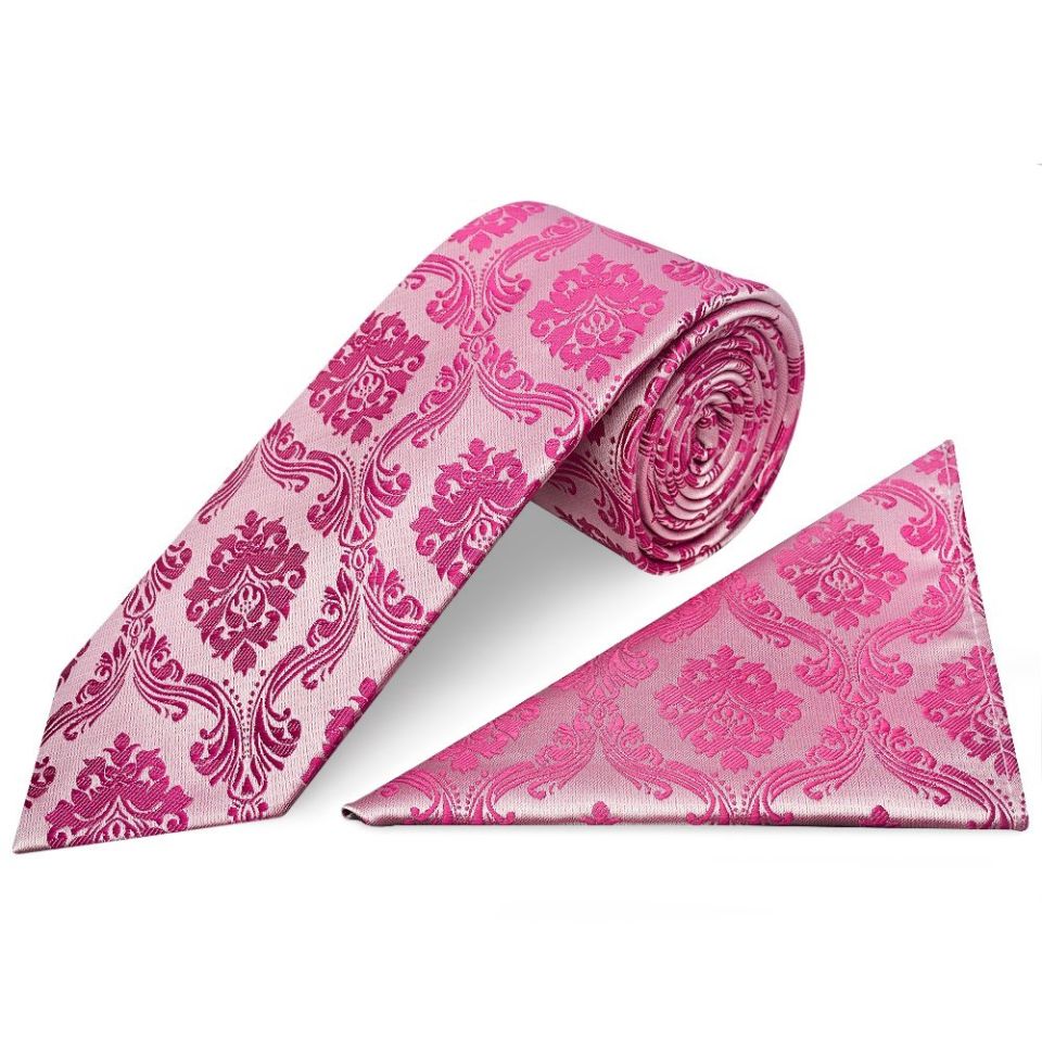 Fuchsia Paisley Classic Men's Tie and Pocket Square Set