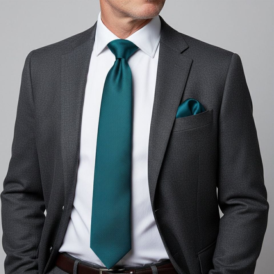 Teal Silk Twill Silk Classic Mens Tie and Pocket Square Set