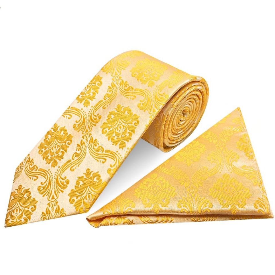 Bright Yellow Paisley Classic Men's Tie and Pocket Square Set