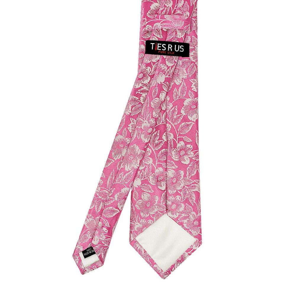 Mens Dusty Pink Floral Silk Classic Tie and Pocket Square