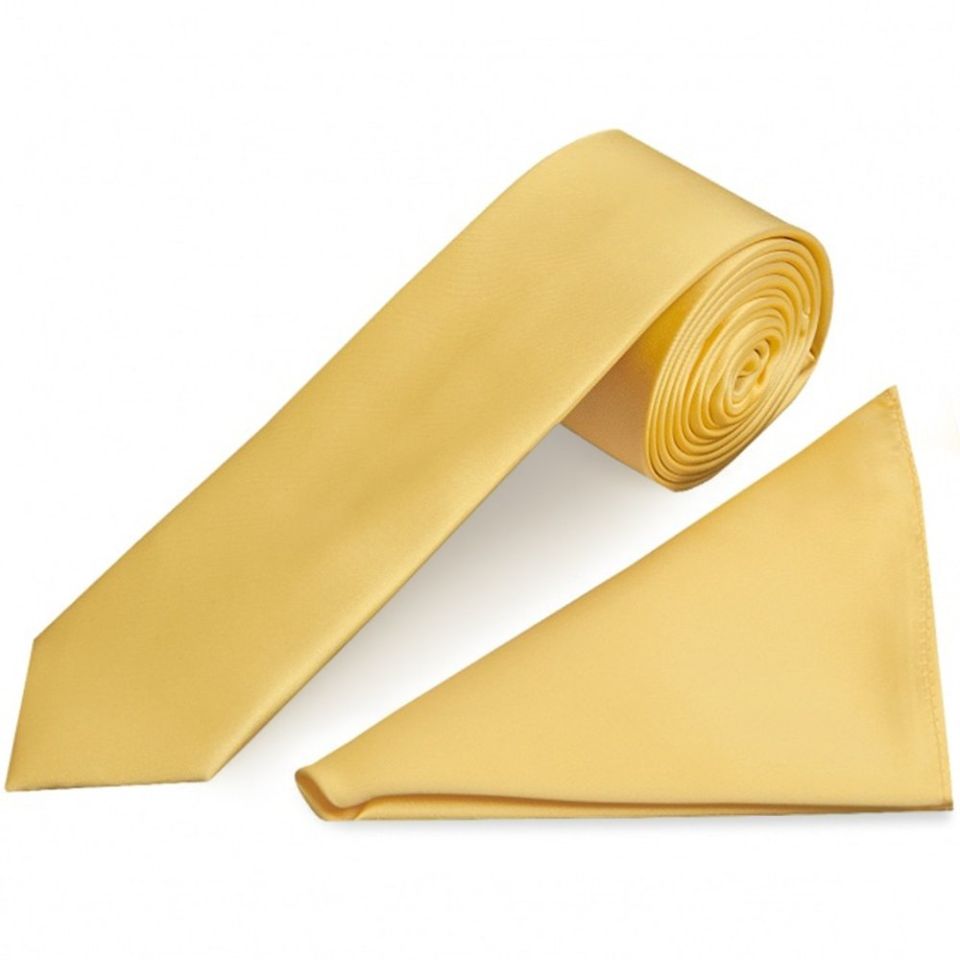 Plain Gold Satin Skinny Boys Tie and Pocket Square Set