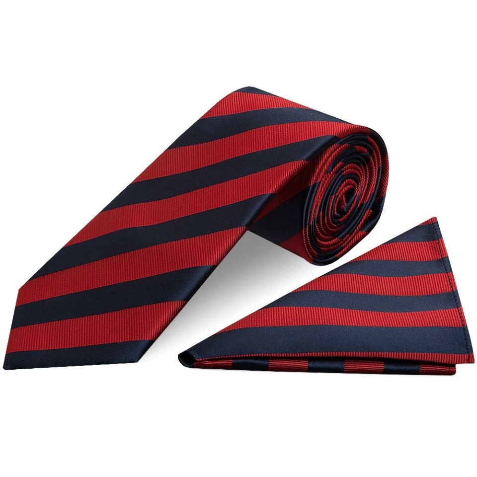 Navy and Red Striped Classic Men's Tie and Pocket Square Set