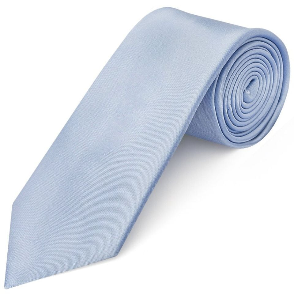 Plain Dusty Blue Satin Classic Mens Tie and Pocket Square Set