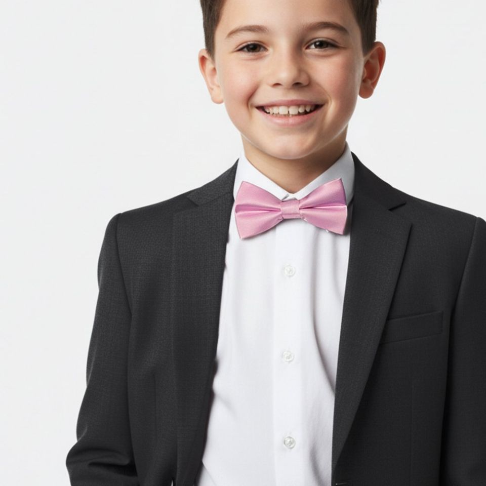 Pre Tied Light Dusty Pink Satin Boys Bow Tie Age 8-11