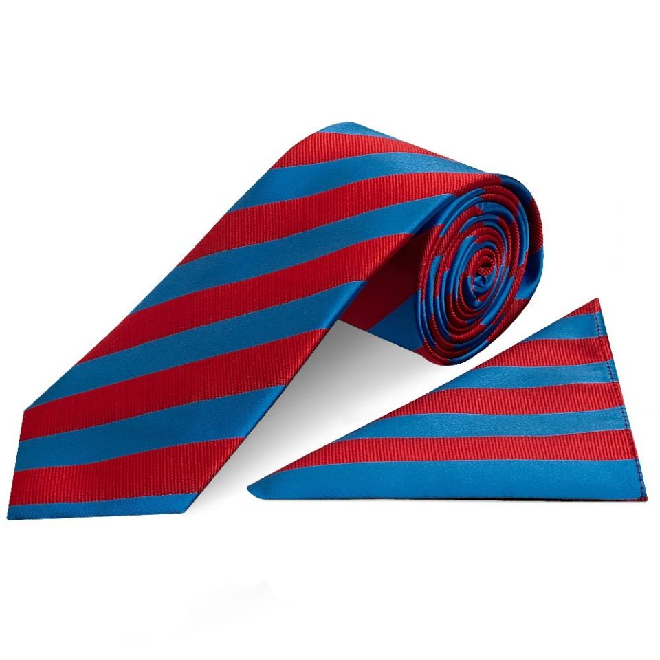 Red and Blue Striped Classic Men's Tie and Pocket Square Set