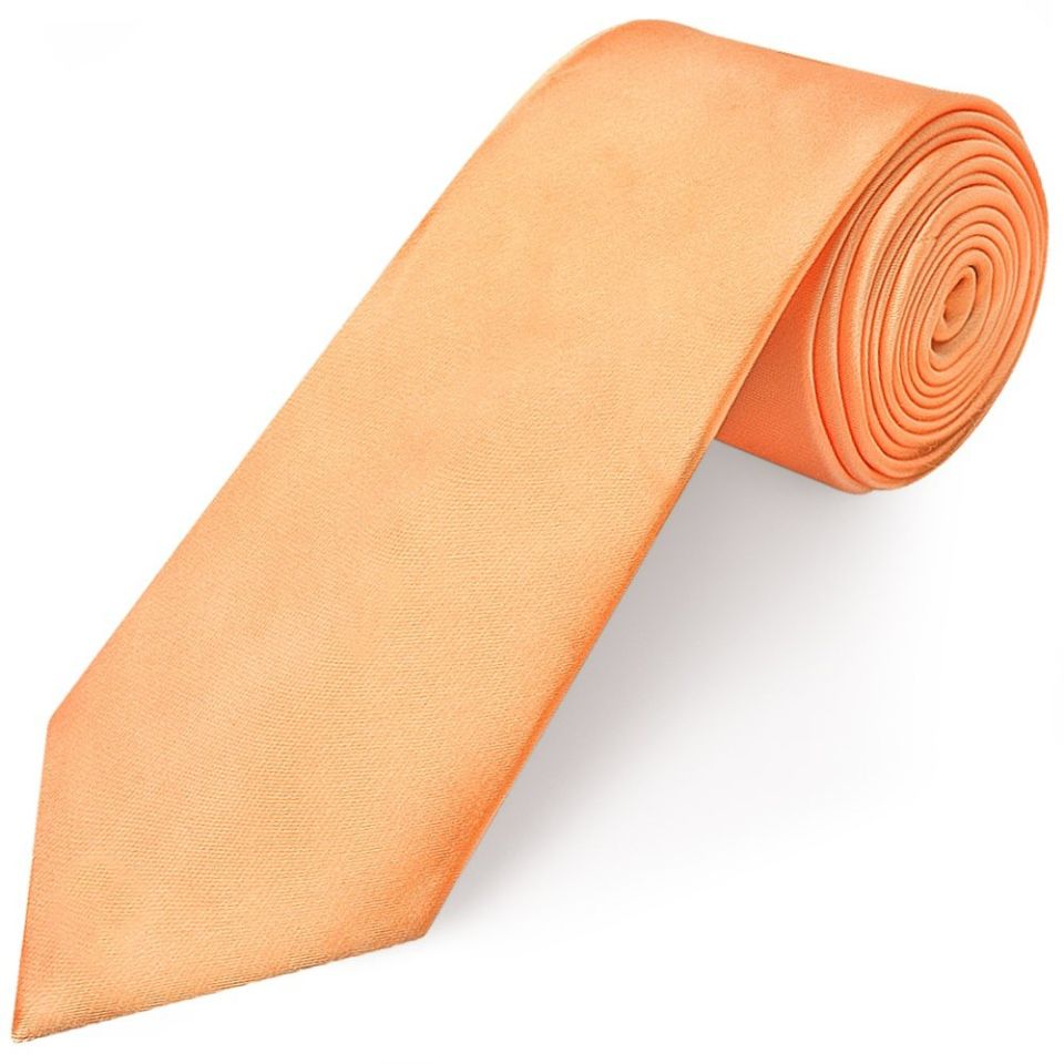 Plain Peach Satin Classic Men's Tie and Pocket Square Set