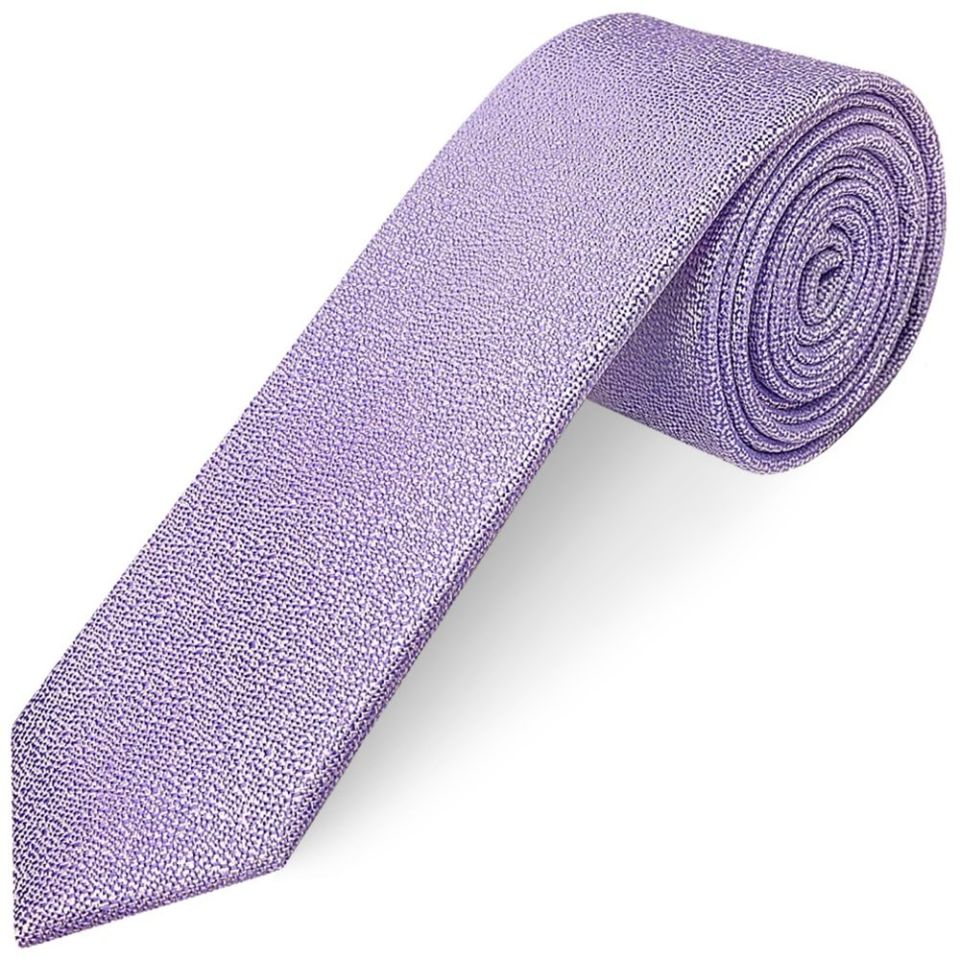 Plain Purple Textured Silk Skinny Men's Tie and Pocket Square Set