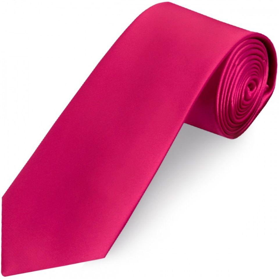Plain Cerise Pink Satin Classic Men's Tie and Pocket Square Set
