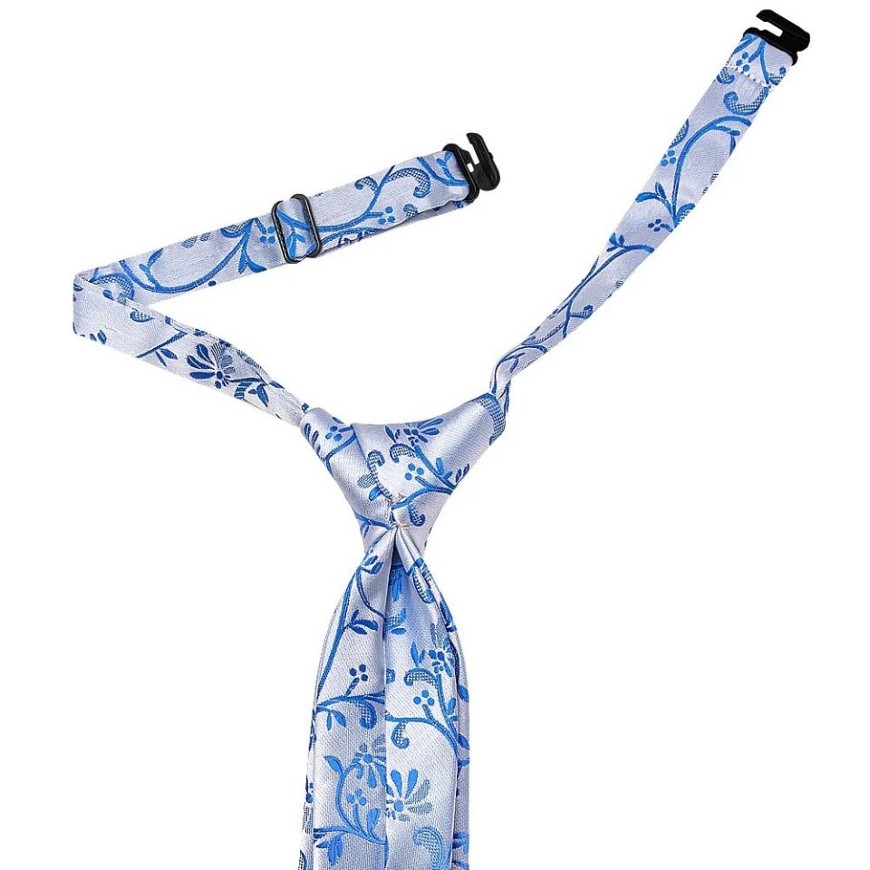 Pre Tied Royal Blue Floral Boys Tie and Pocket Square Set Age 4-7