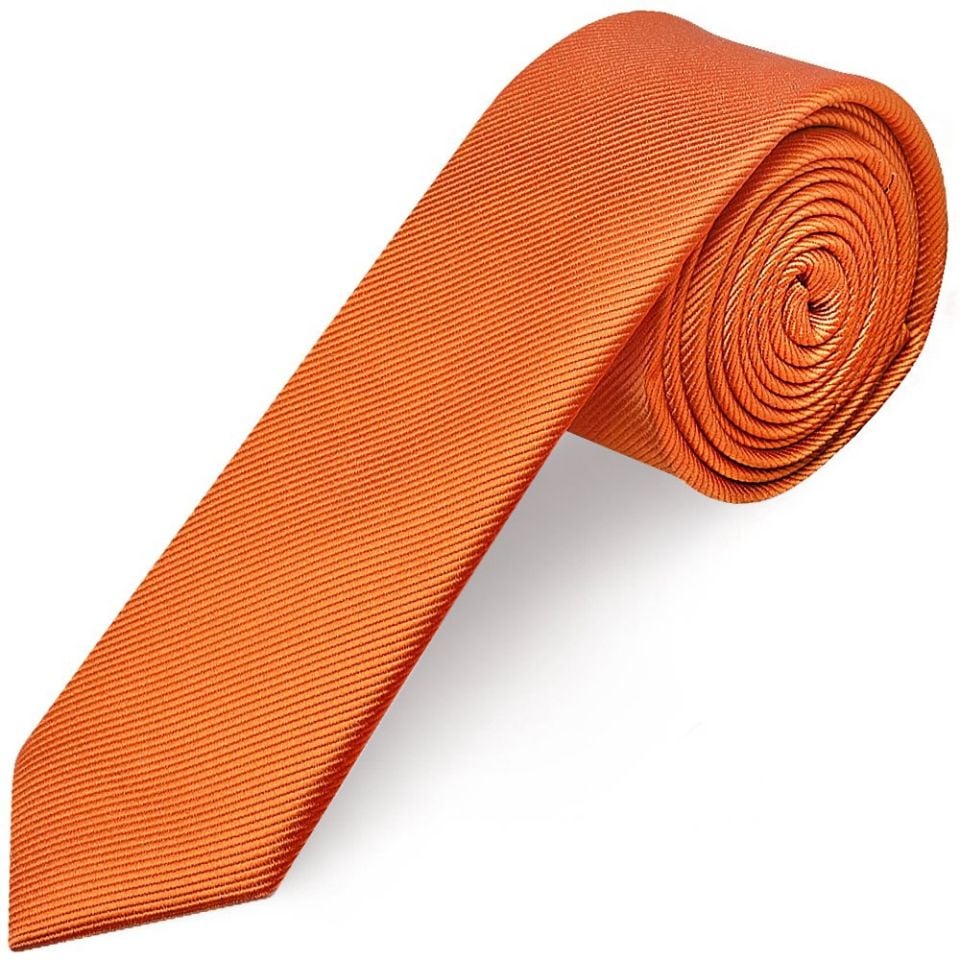 Orange Silk Twill Skinny Mens Tie and Pocket Square Set