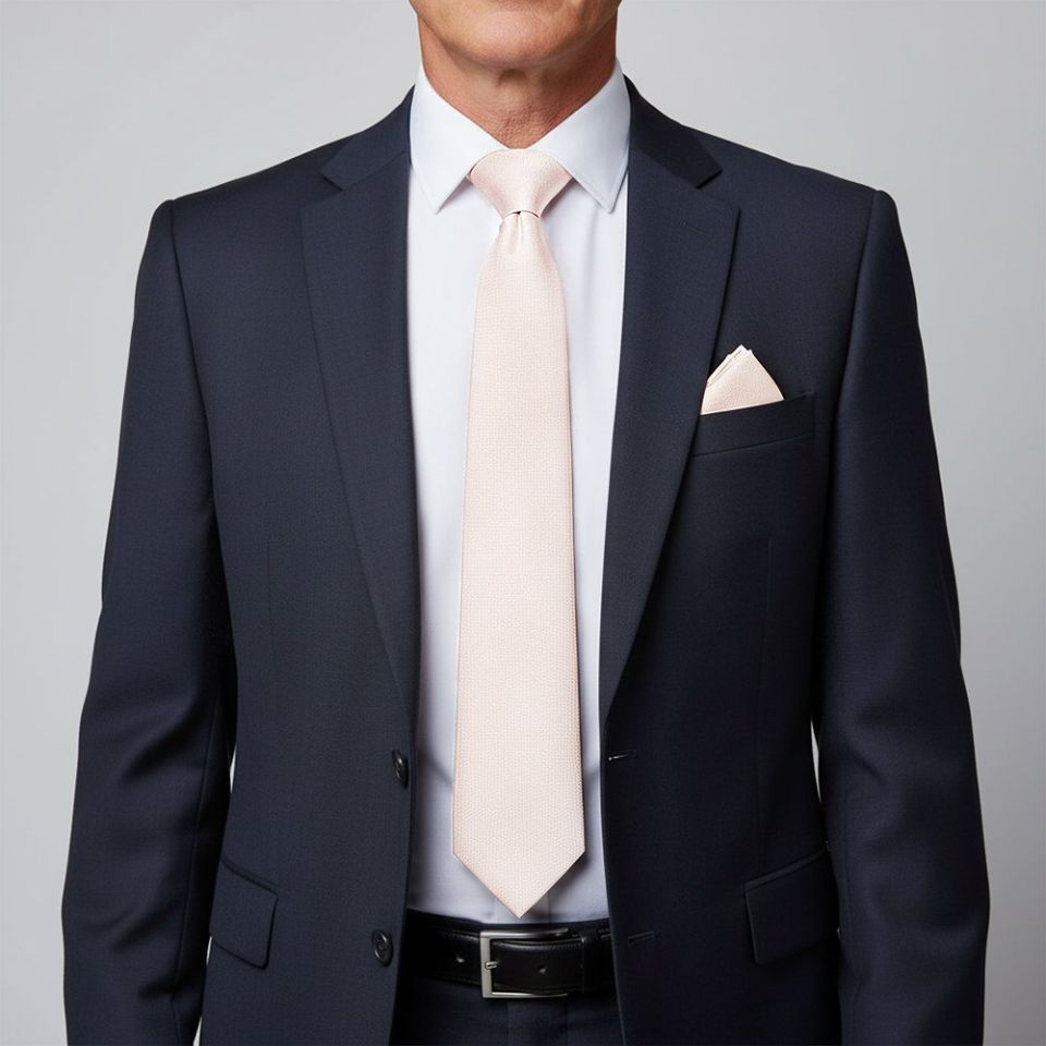 Plain Blush Silk Classic Men's Tie and Pocket Square Set