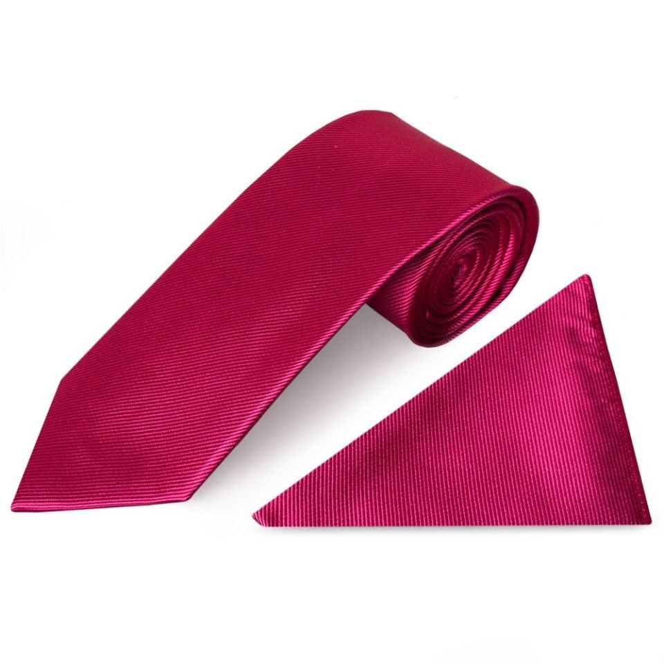 Fuchsia Pink Silk Twill Classic Mens Tie and Pocket Square Set