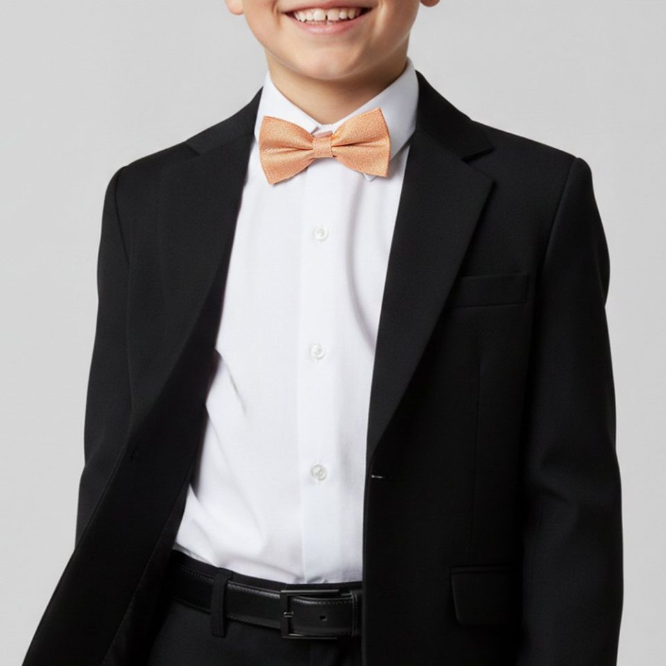 Pre Tied Peach Textured Silk Boys Bow Tie Age 8-11