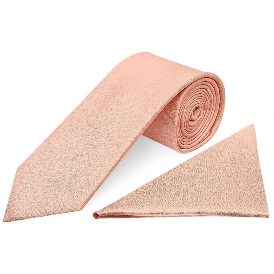 Plain Rose Quartz Silk Classic Men's Tie and Pocket Square Set