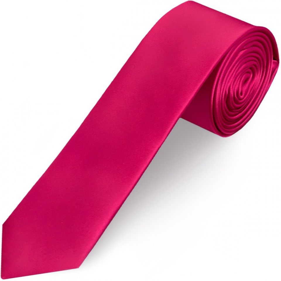 Plain Cerise Pink Satin Skinny Men's Tie and Pocket Square Set