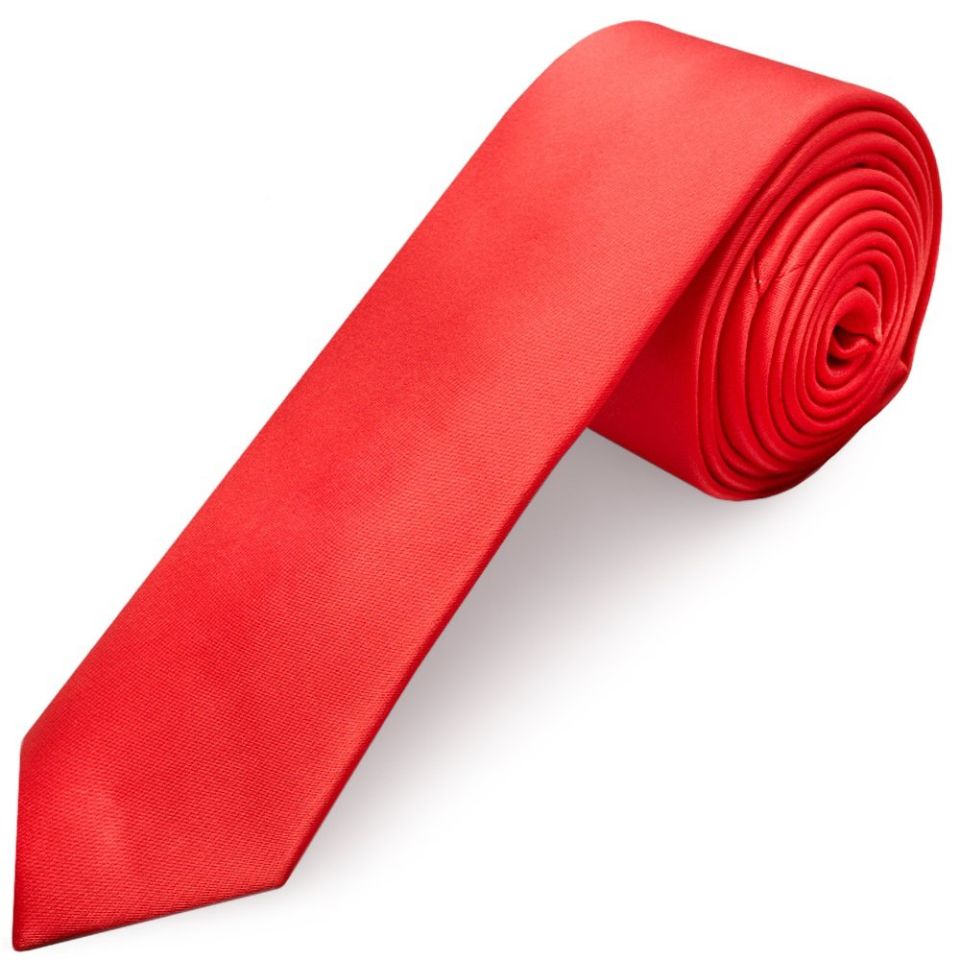 Plain Coral Pink Satin Skinny Men's Tie