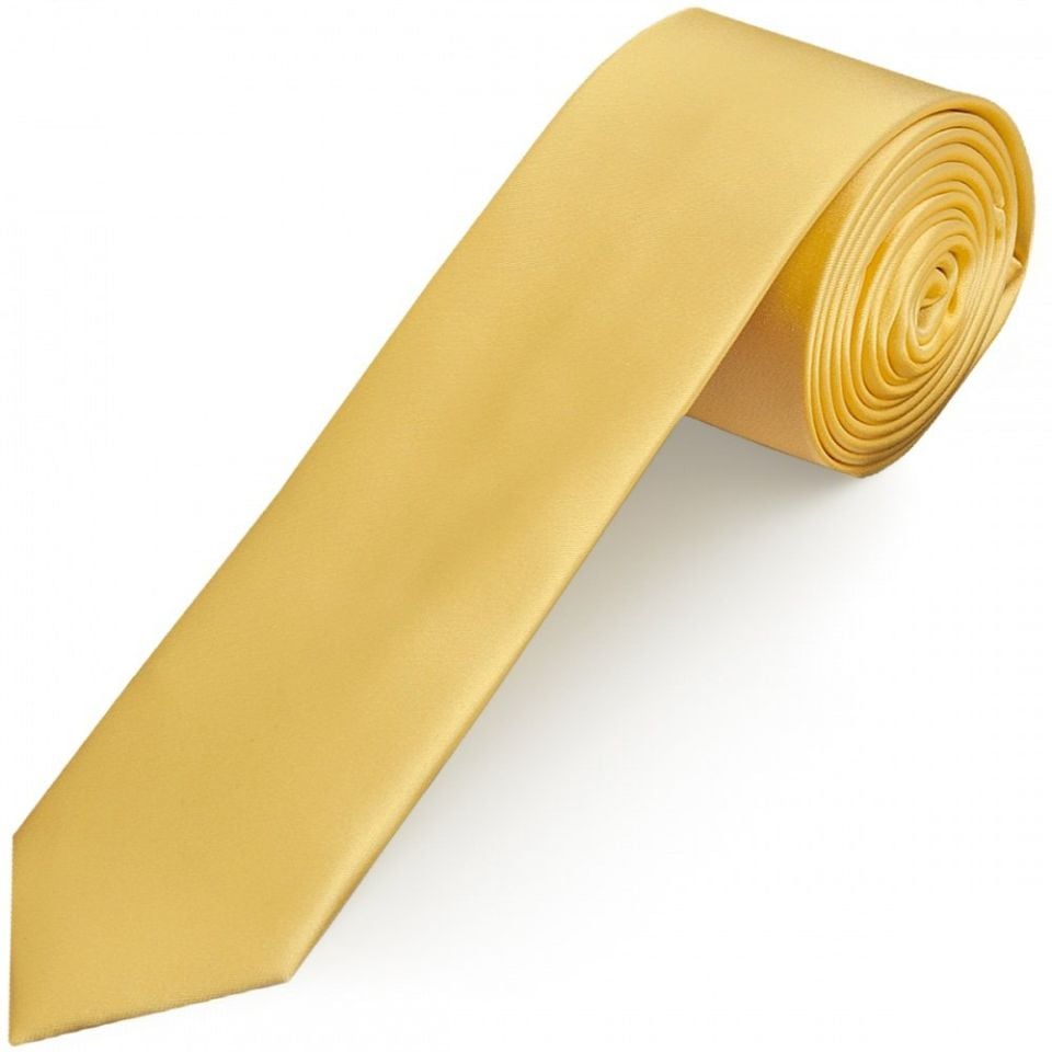 Plain Gold Satin Skinny Boys Tie and Pocket Square Set