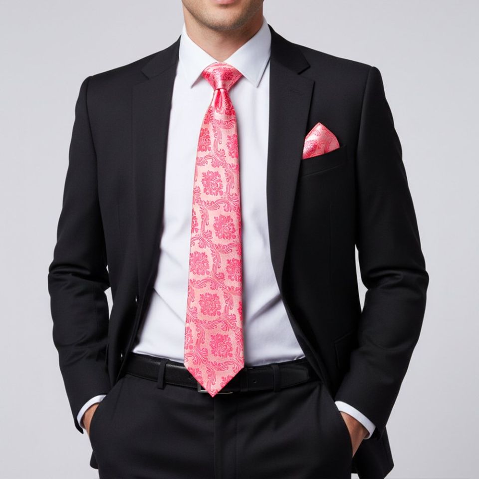 Light Coral Paisley Classic Men's Tie and Pocket Square Set