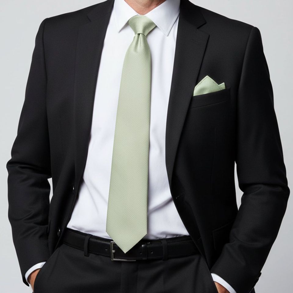 Plain Light Sage Green Silk Classic Men's Tie and Pocket Square Set