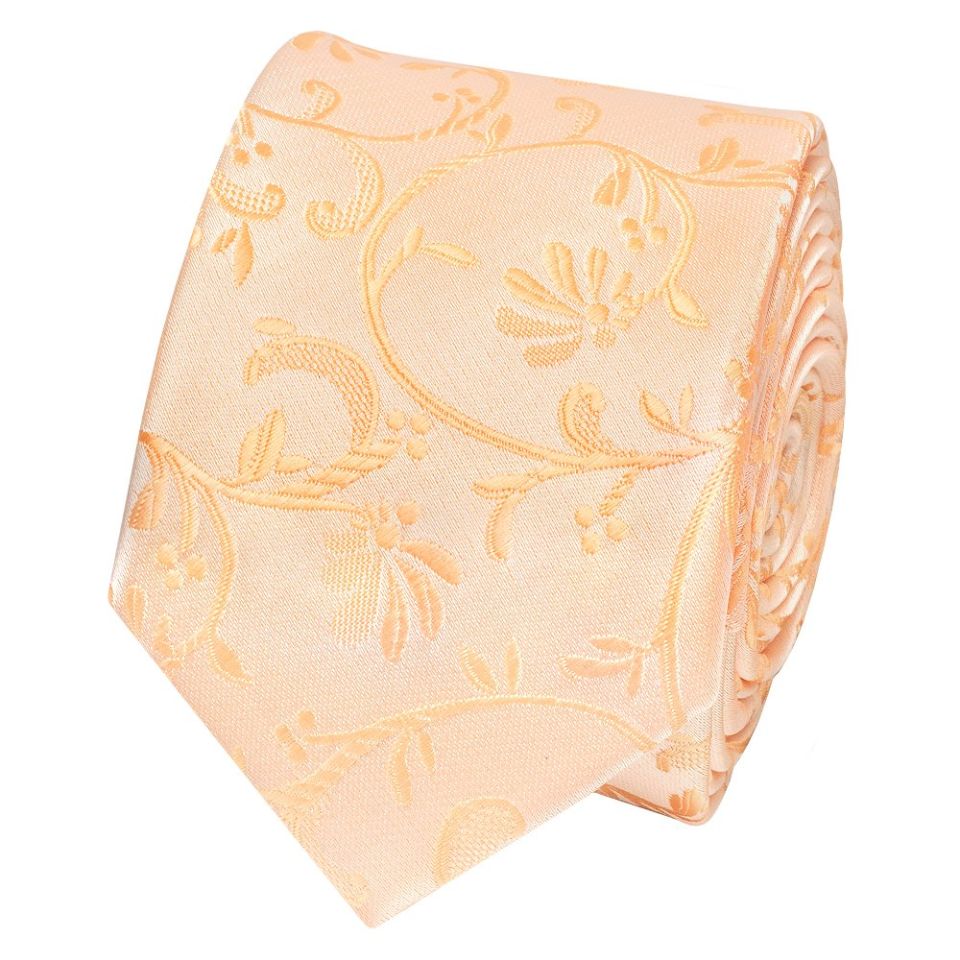 Peach Floral Skinny Men's Tie and Pocket Square Set