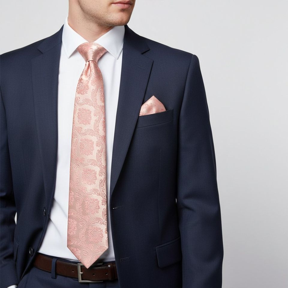 Rose Gold Paisley Classic Men's Tie and Pocket Square Set