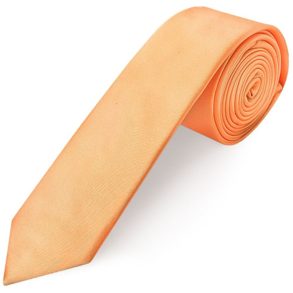 Plain Peach Satin Boys Tie and Pocket Square Set