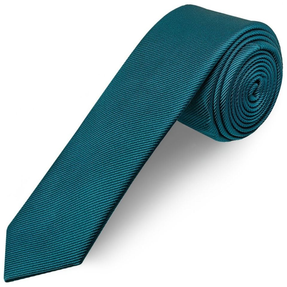 Teal Silk Twill Skinny Mens Tie and Pocket Square Set