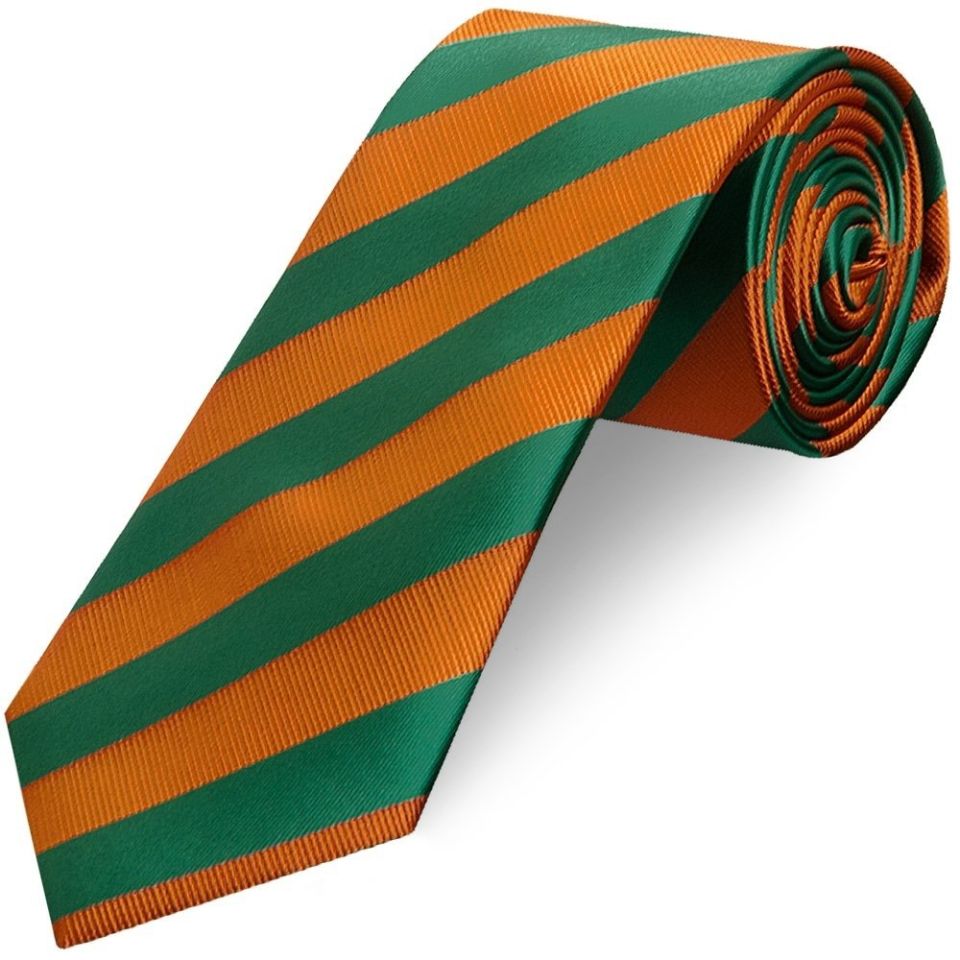 Orange and Green Striped Classic Men's Tie and Pocket Square Set